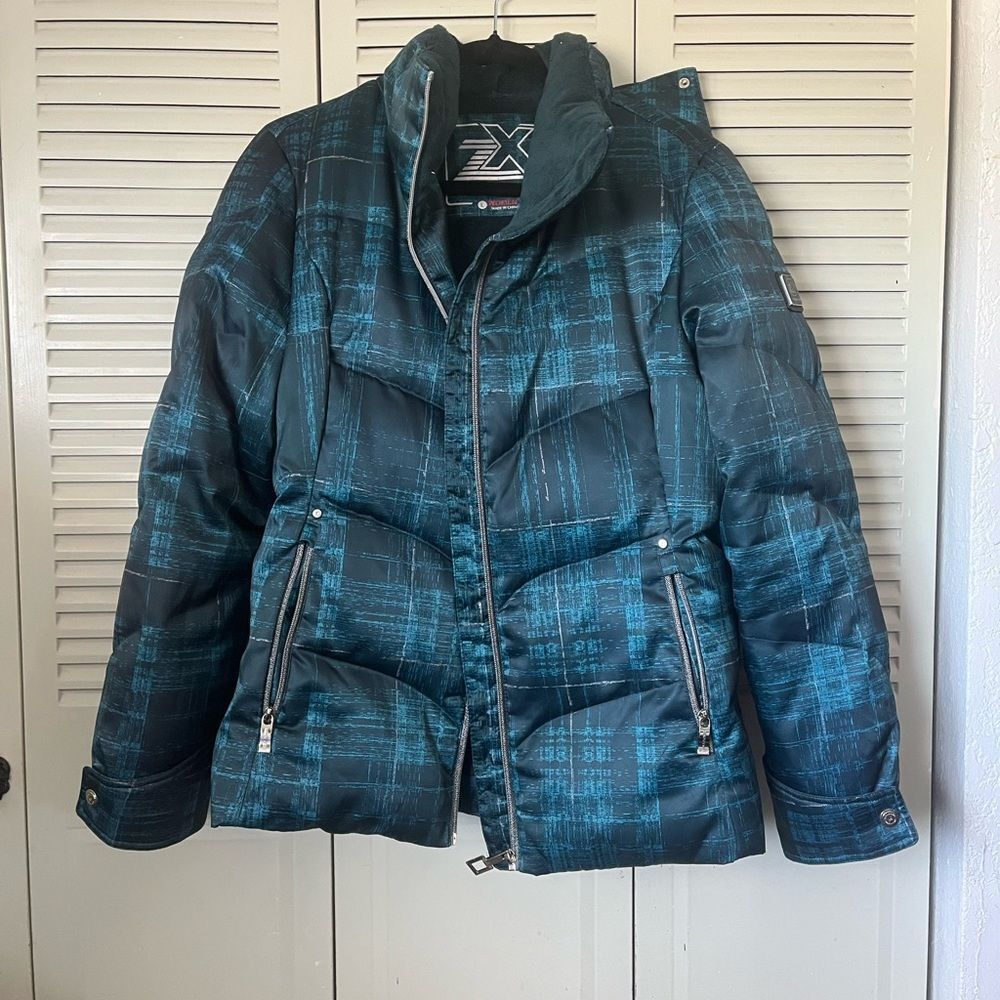 ZeroXposur Women's Puffer Jacket Teal & Black Plaid Zip Up Size L - Picture 2 of 10
